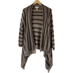 August Silk Brown Stripe Festival Fringe Cardigan Sweater